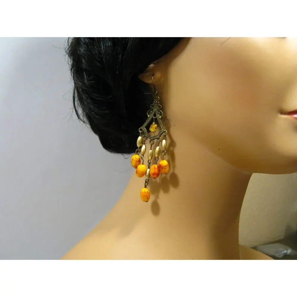 Set of Handcrafted BOHO style Glass Beaded Hoop and Chandelier Drop Earrings